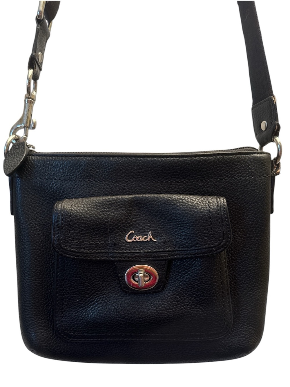 Coach Black Pebbled Leather Turnlock Crossbody Bag